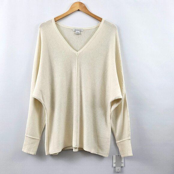 Liz Claiborne Sweater V-Neck Size L Cream Bat Wing Rabbit Hair Quiet Luxury NEW - Picture 12 of 12